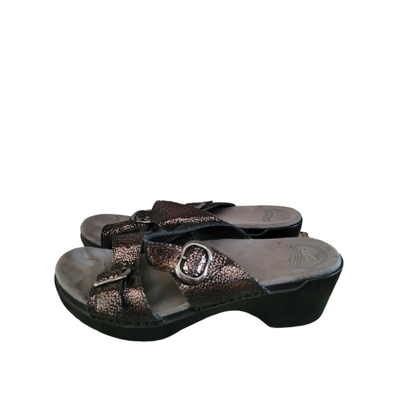 Dansko Sophie Sandal Black Metallic Python Heeled Sandals Size 41 US 10.5 - 11 - Picture 3 of 11